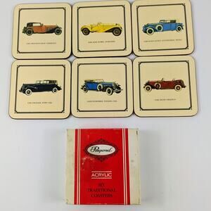 Pimpernel Vintage Drink Coasters Acrylic Classic Cars Made in England Six Cork